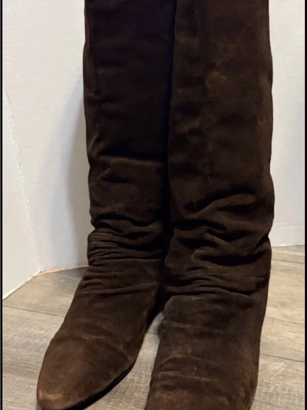 Vintage Jasmin Brown Suede Slouch Boots Knee High Flat Almond Toe Women Size 7.5